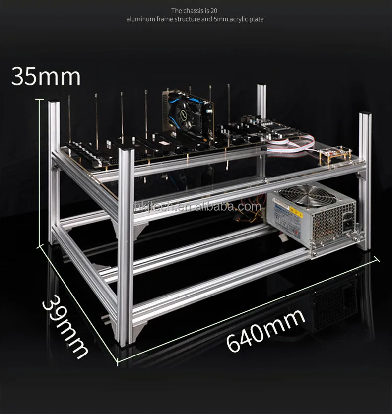 

Newest 6GPU / 8GPU Miner rig Rack Aluminum Stackable Open Air GPU Mining Rig Frame for Onda 3855 plug - in motherboard, Silver