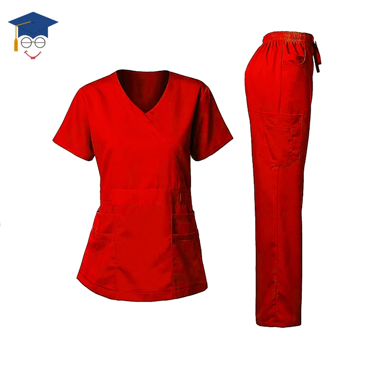 

Scrubs Medical Uniform Women and Man Crossover Top and Multi Pocket Pants, Customer's request