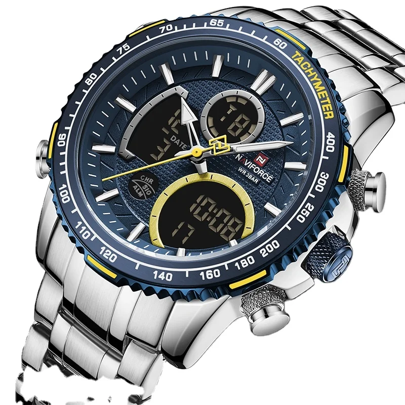 

NAVIFORCE 9182 Watches Men Wrist Digital Double Display Chronograph Luxury Business Wristwatch Waterproof Watch Reloj Hombre, 5-color
