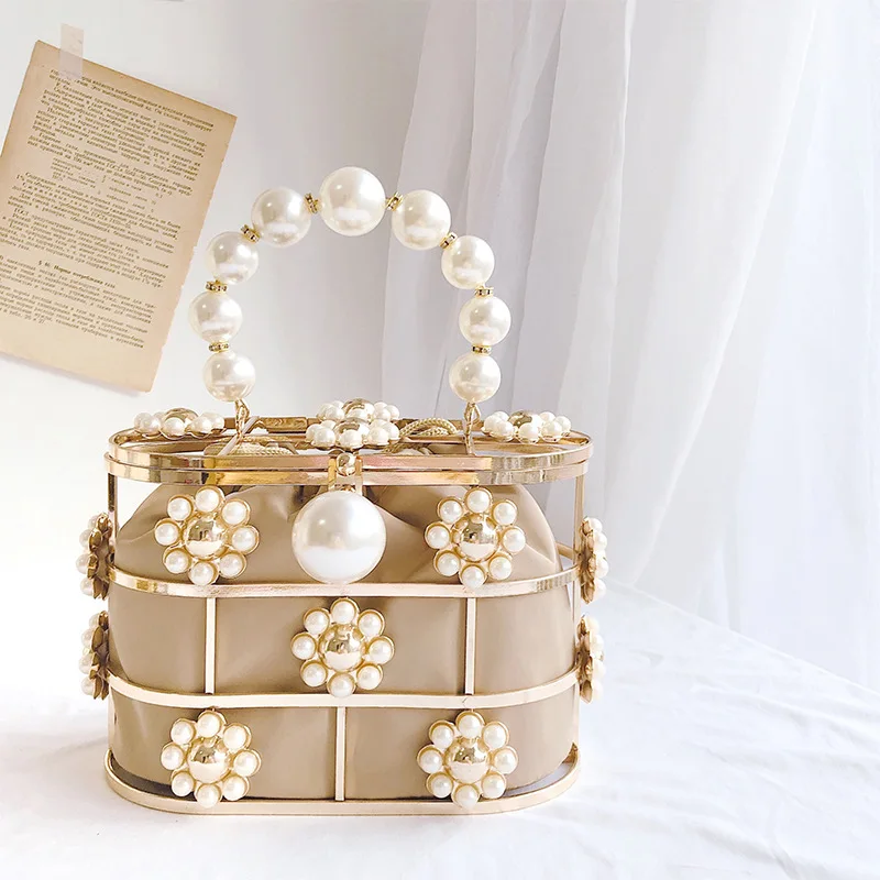 

New arrival French minority hand bag luxury pearl evening bag new fashion bucket clutch bag for women