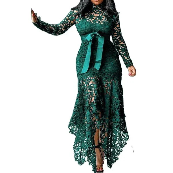 

Women Skinny African Style Lace Dresses Plus Size Sexy Bodycon Hollow Maxi Dresses
