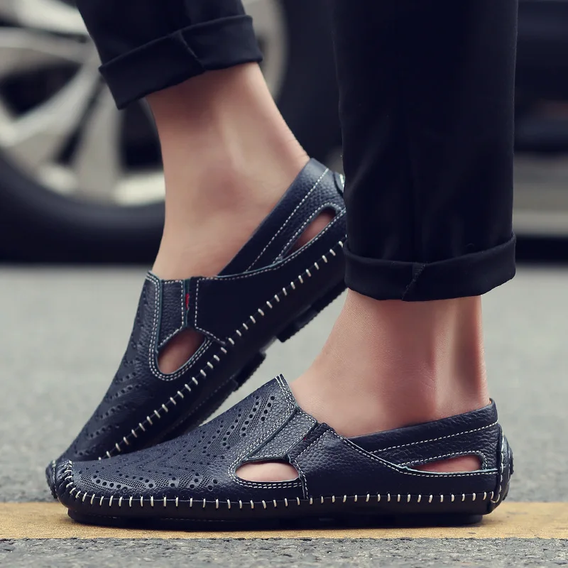 

Men Slippers Loafers Genuine Leather Business Driving Shoes Outdoor Autumn Men's Flats Breathable Casual Shoes