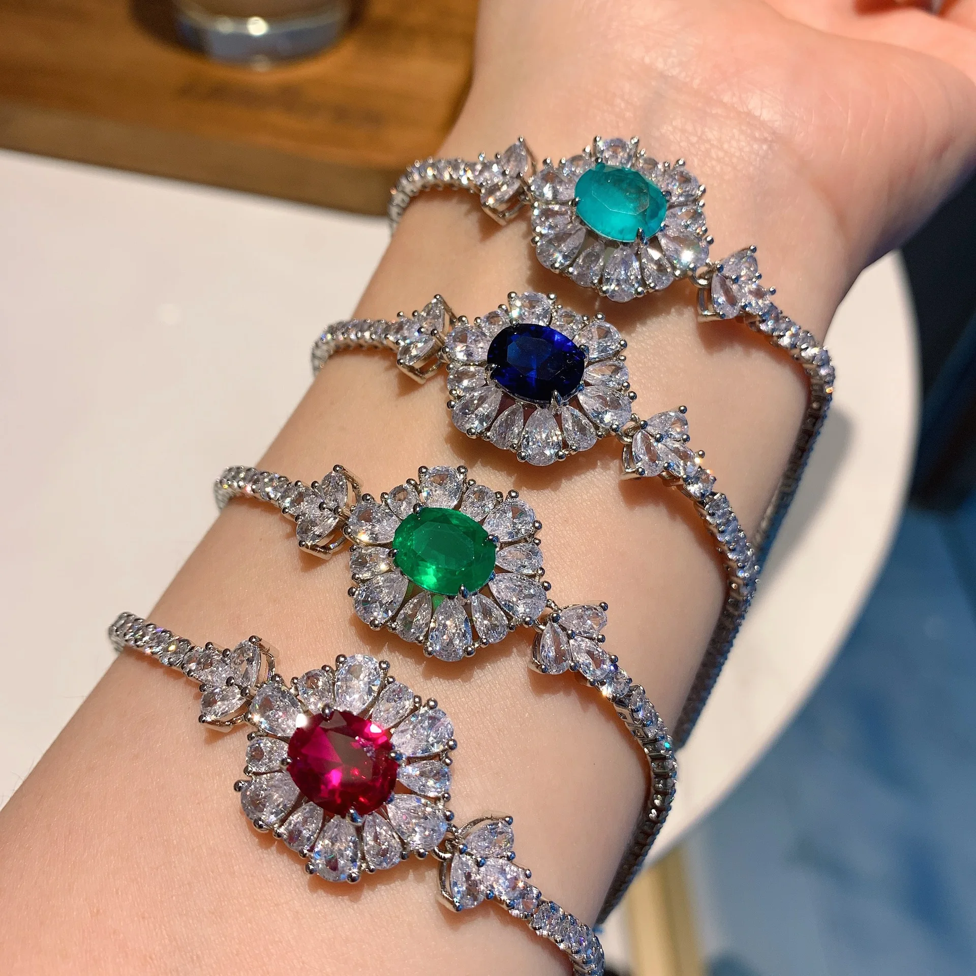 

Sailing Jewelry Luxury CZ Bracelets & Bangles Muticolor Gemstone Bracelet Copper Micro Pave CZ Bracelets