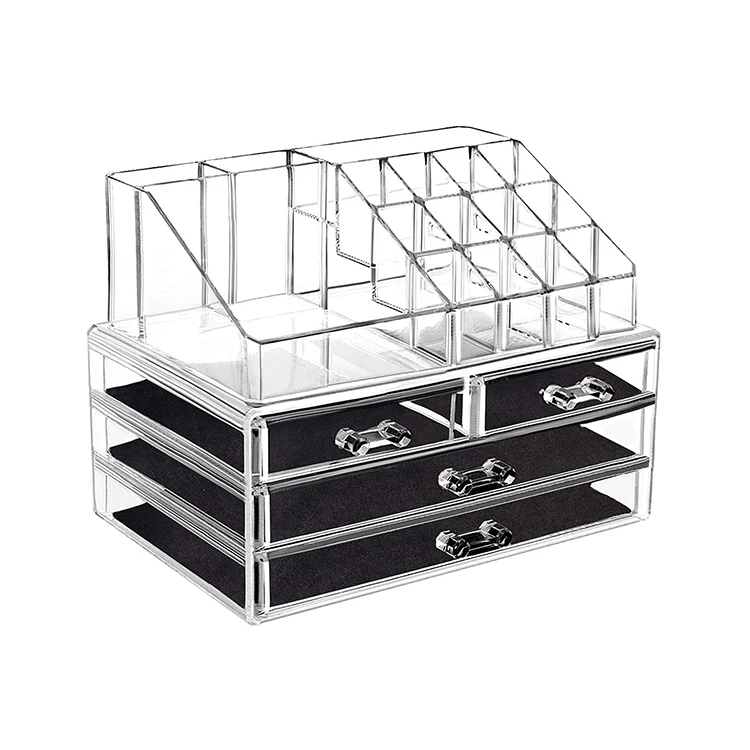 

Makeup Organizer Acrylic Cosmetic Storage Drawers and Jewelry Display Box with 4 Drawers