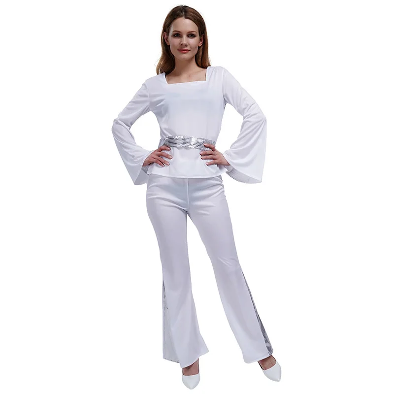 

Carnival Dress Up Party Cosplay Disco Costume Adult White 60's70's Disco Ladies Costume