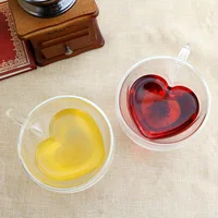 

Heat Resistant Heart Shape Double Wall Clear Glass Coffee Cup Tea Cup Milk Cup With Handle