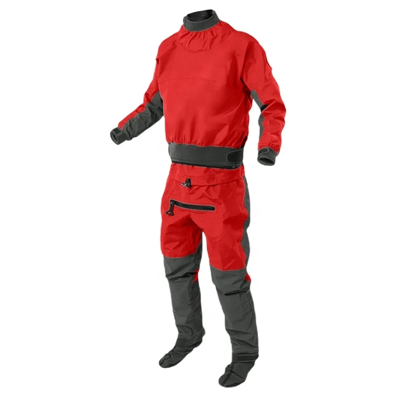 

waterproof sailing drysuit fishing zipper neoprene latex kokatating diving dry suit ankle seal cordura, Red