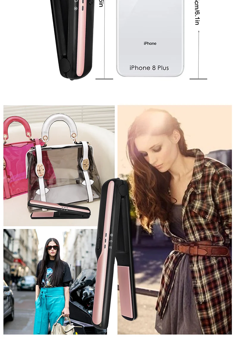 Wireless Hair Straightenerhair hair curler with battery Travel Size Usb powered rechargeable cordless mini hair straightener