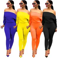 

08AF556 high quality multi color zip up long sleeve fashion nightclub woman sexy off shoulder jumpsuit