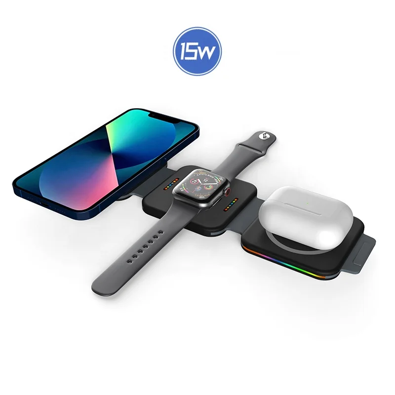 

Newest Arrived Best Seller Magnetic Wireless Charger Desktop Wireless Charger with Stand Wireless Phone Holder 15w 3 in 1 White