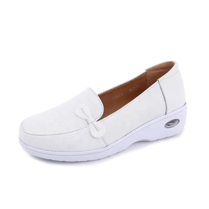 

Factory Wholesale Hot Selling Cow Full grain Leather Women comfortable White Anti-Slip Hospital Work Nurse Shoe