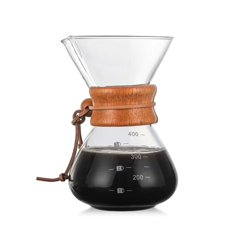 

Coffee Maker personalized glass coffee tea share pot with wood round handle Borosilicate Glass Coffee sharing pot, Transparent