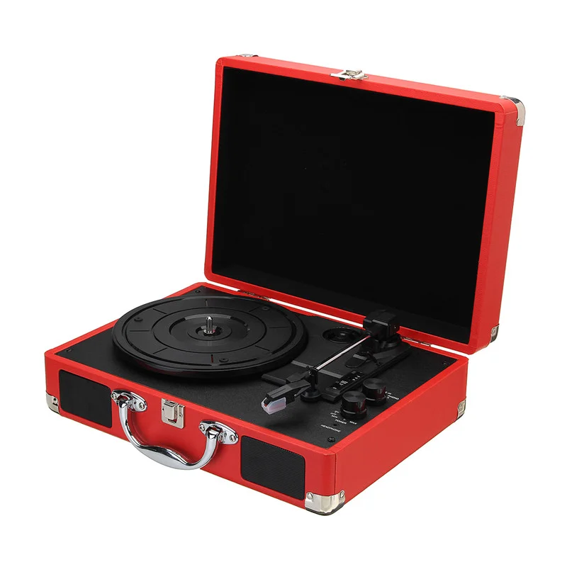 

Dropshipping Vinyl Time Record Machine Retor Gramophone Antique BT Speaker European leather suitcase Turntable Record Player, Red/black/green