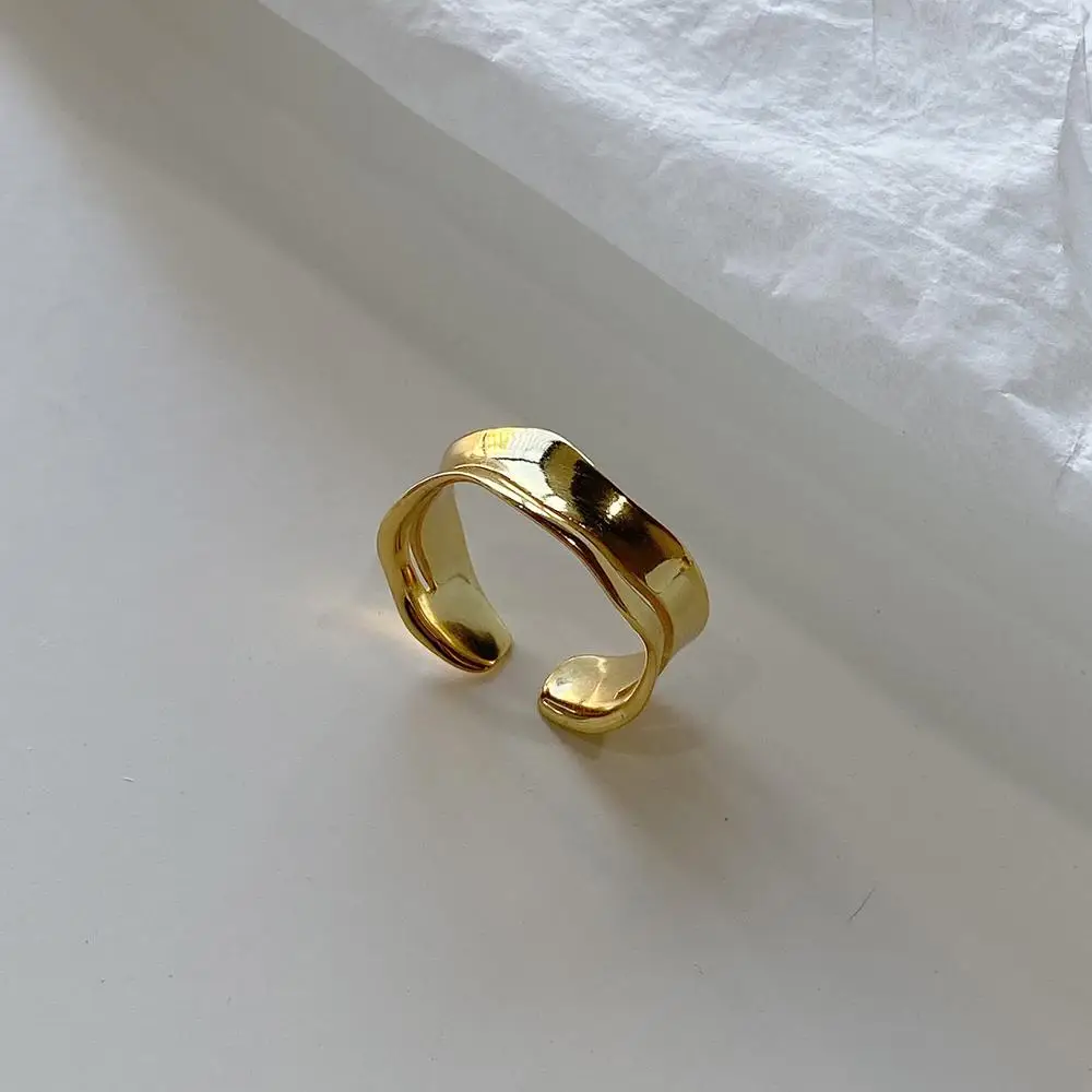 

925 Silver Sterling Gold Plated Open Ring Personalized Women Adjustable Finger Ring