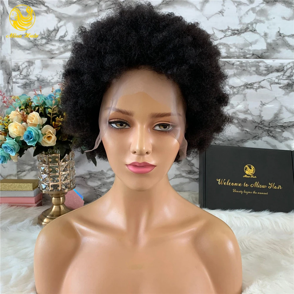 

Alisa Hair Short Afro Kinky Curly Virgin Human Hair Lace Frontal Wig for Black Women 4C Curly 13*4 Lace Front Wigs