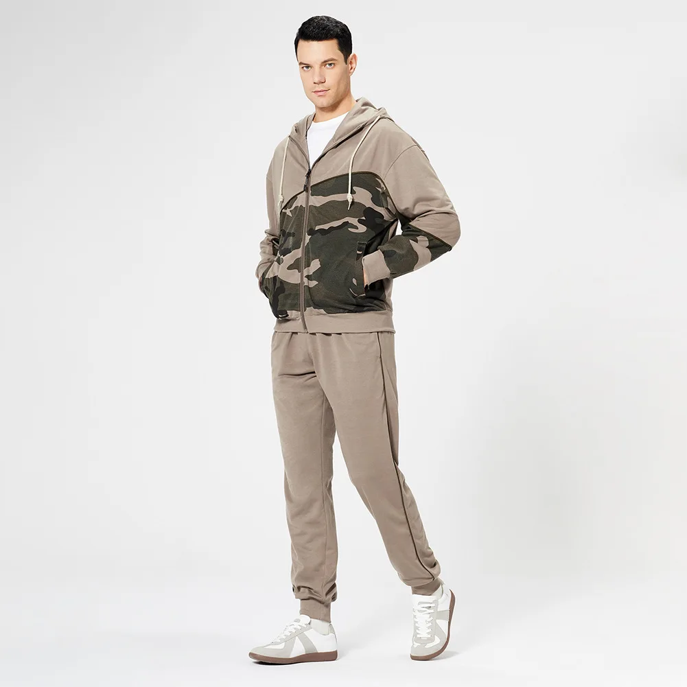 

2 piece set camouflage youth leisure sports Sweatshirt Man Jogger Wear sweatpants and zip hoodie set, Picture shows
