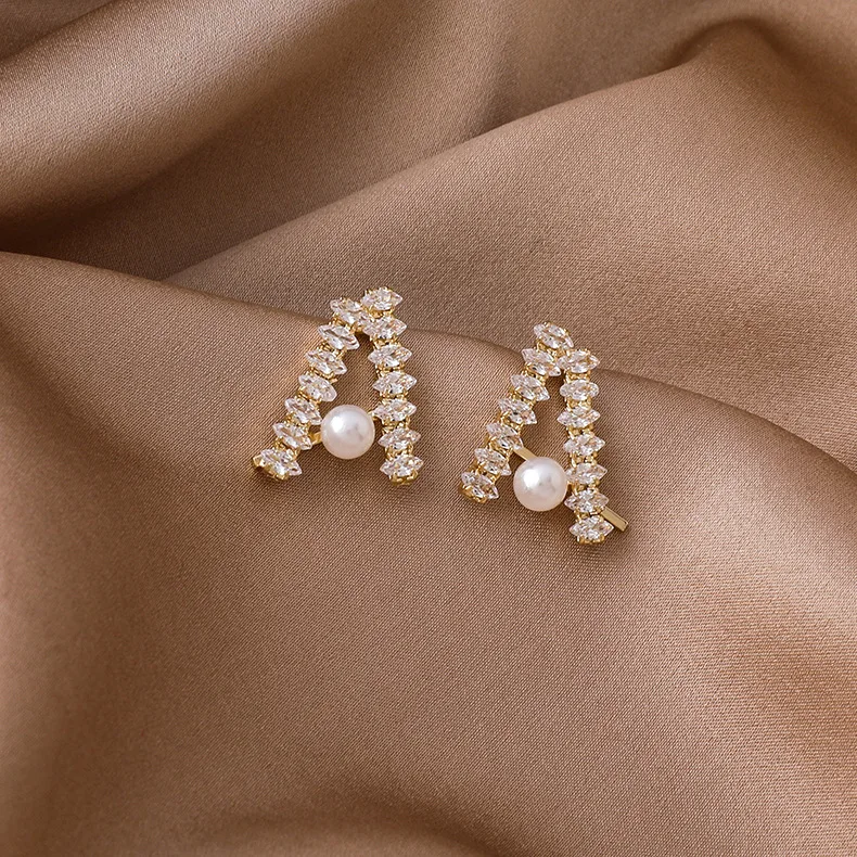 

JUHU Zircon A Letter Earrings Temperament Pearl Net Red Earrings Fashion Sense Earrings, Master drawing