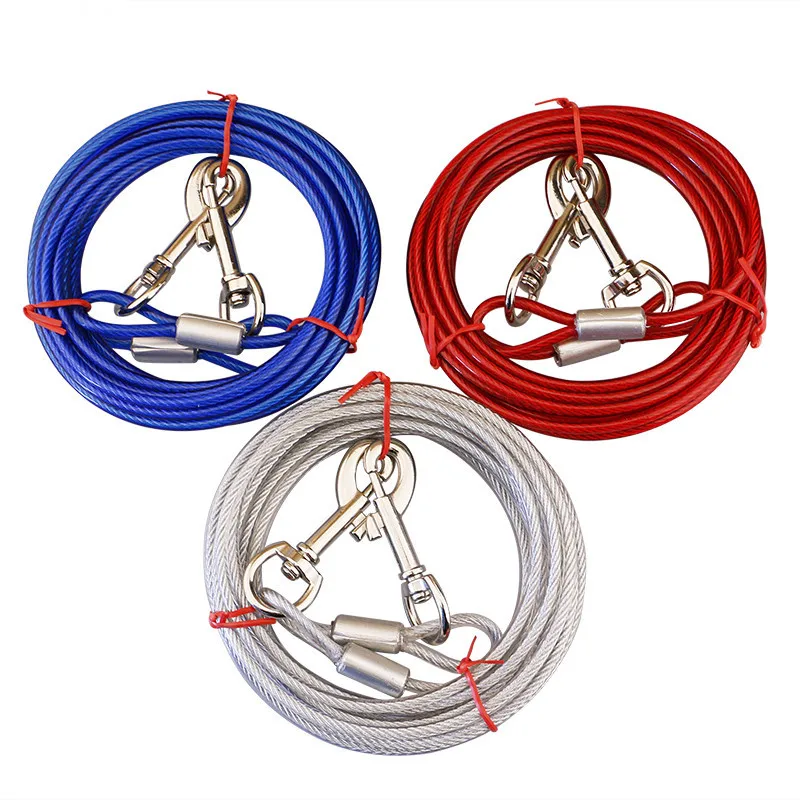 

PVC Coated Stainless Steel Two Hooks Tie Out Cable Steel Wire Dual Dog Leash Tie Out Cable For Dog