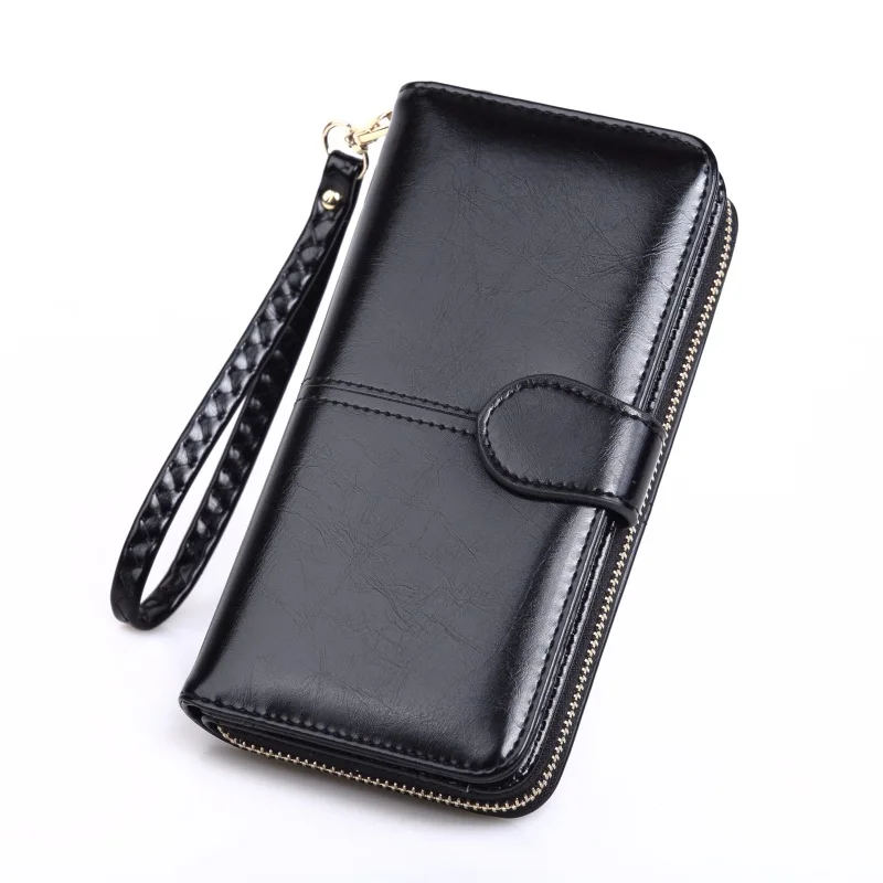 

Carteras Wristlet Long Women Wallet Noble PU Leather Waxed Ladies Wallets Zipper Clutch Wallet