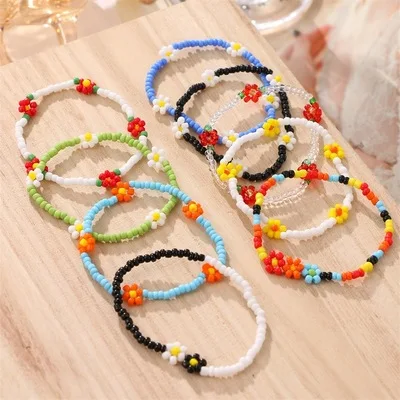 

Trendy Female Adjustable Bracelet Jewellery Gift Vintage Fashion Flower Colorful Rice Bead Bracelets for Women, Picture shows