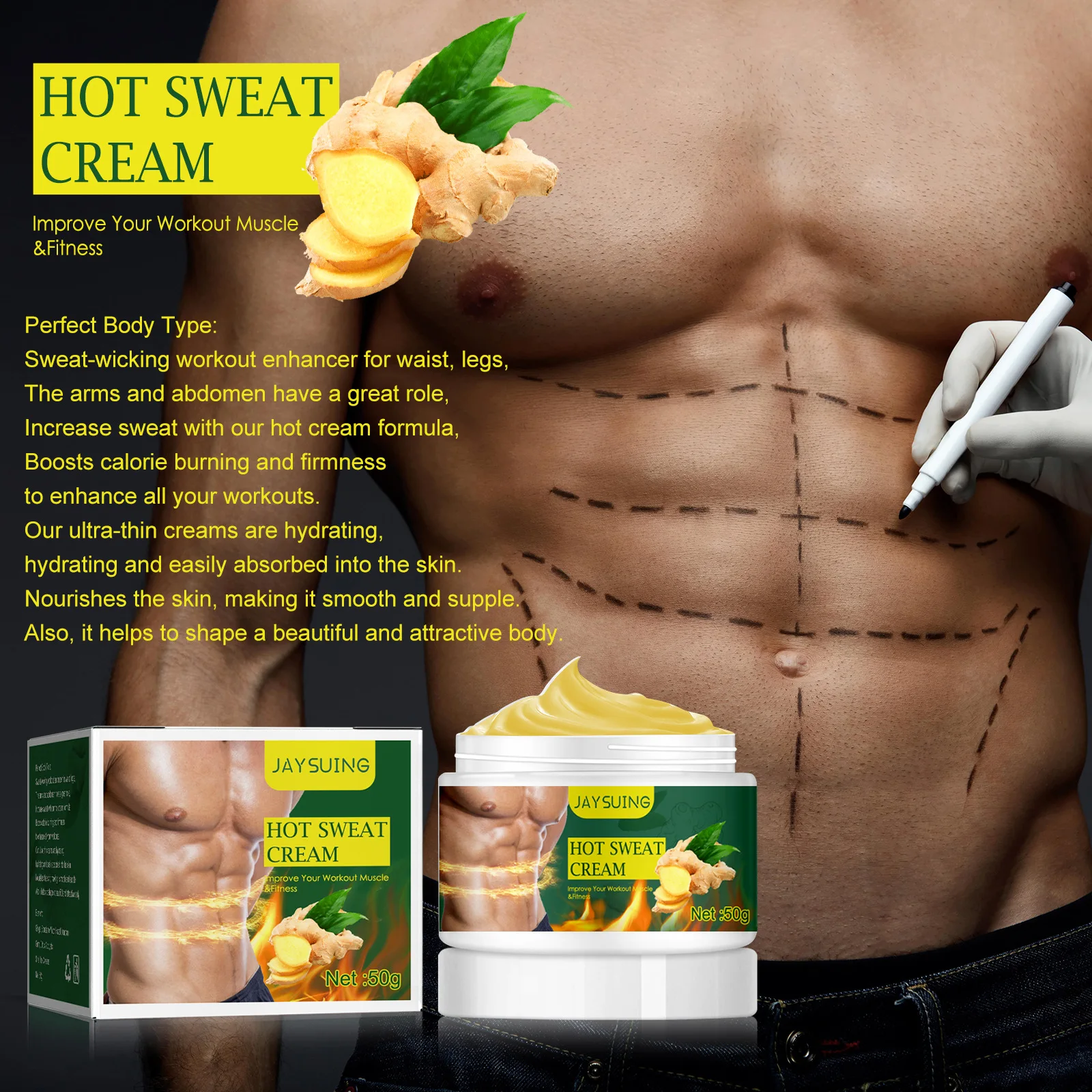 

Jaysuing Slimming Cream Fat Burning Muscle Belly Weight Loss Treatment for Shaping Abdomen Buttocks Abdominal Muscle Cream