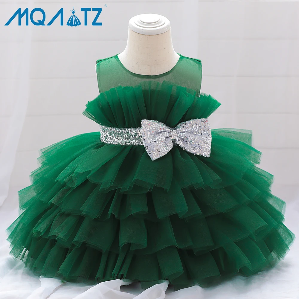 

MQATZ Green Girl Tulle Birthday Party Princess Tutu Sequins Newborn Baby Bow Dress Ball Gown L2103XZ
