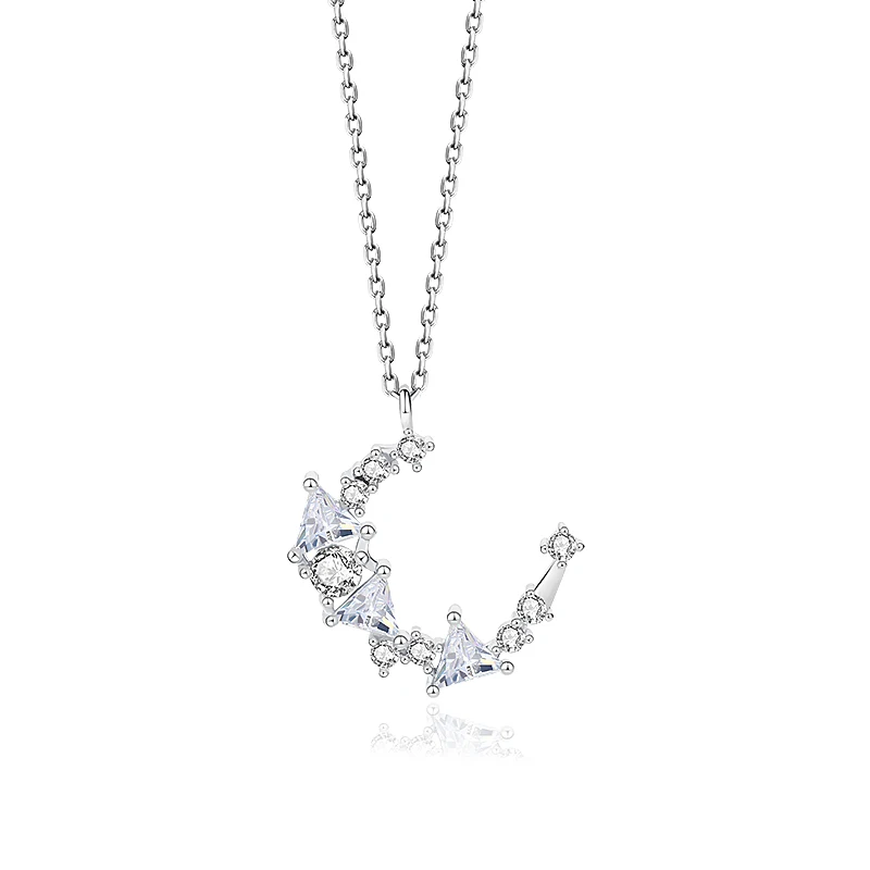 

Factory Direct Sale Romantic Design 925 Silver Cubic Zirconia Moon Shape Pendant Necklace Jewelry For Women