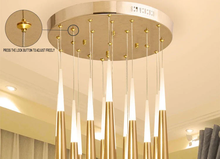 New style hotel restaurant long stairs pendant light gold roze  chandelier modern pendant light