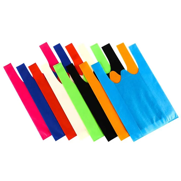 

Low MOQ foldable non woven vest handle w cut shopping bags