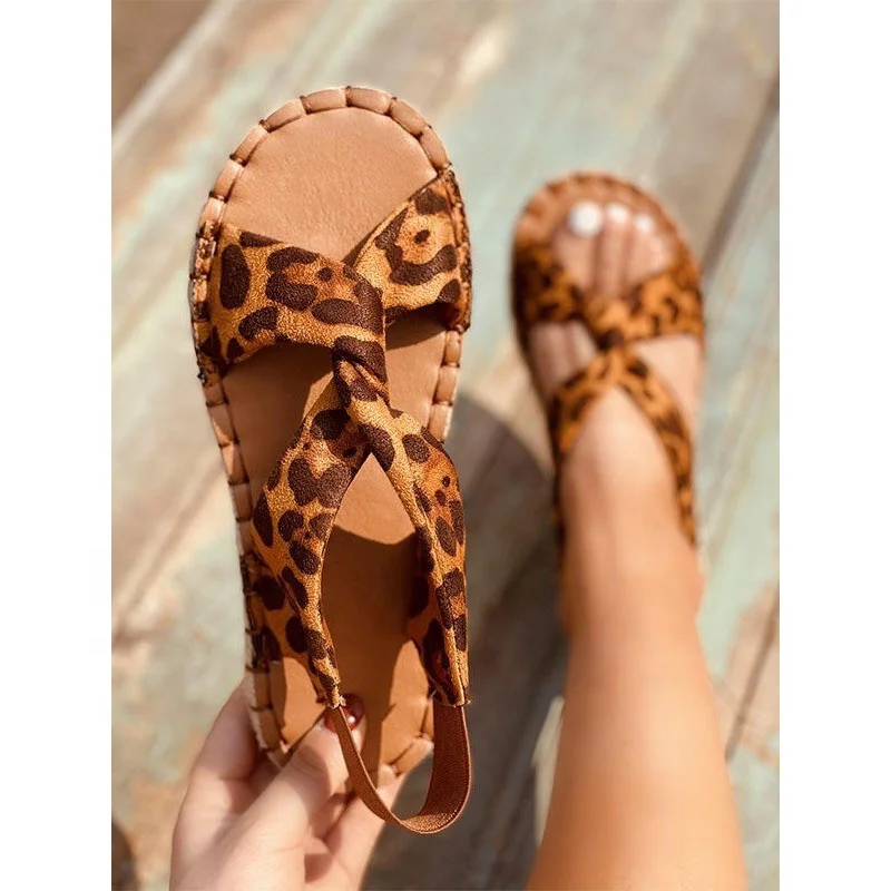 

DLL plus size leopard print shoes Sandals Casual beach lace up Strappy sandals and slippers comfortable wild flat sandals, As picture or customized make