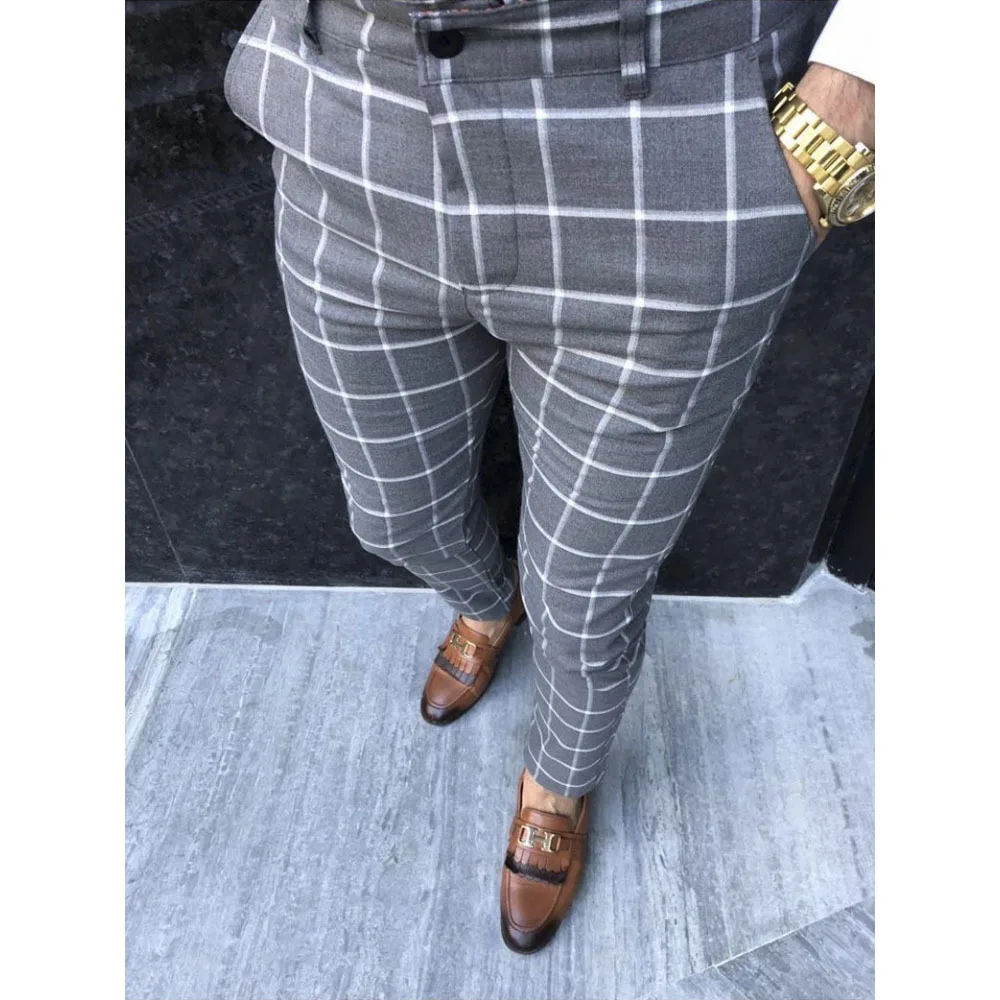 

OEM mens trousers plaid and stripe pants slim mens cotton trousers