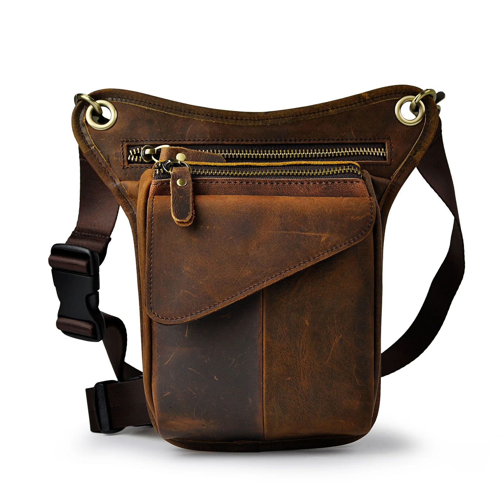 

High quality Genuine Leather Motorcycle Waist Pack Drop Leg Bag For Men Cross body Bag 211-3