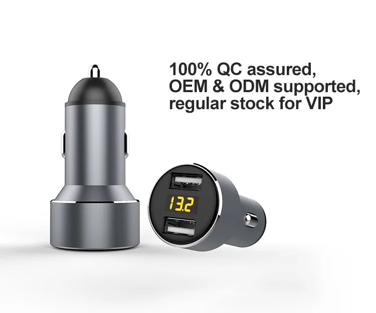 Shenzhen Manufacturer 2 Ports 5V 2.4A Dual USB Car Charger Adapter With Led Voltmeter Display