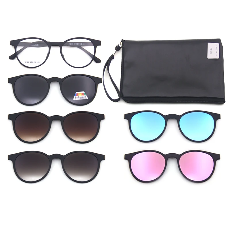 

High end Ultem 5 in 1 clips outdoor driving HD UV400 polarized magnetic clip on sunglasses 2020