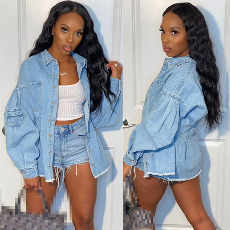 

2021 Autumn winter Light Blu jean Jackets For Women Thin Softy Denim Coat casual fashion