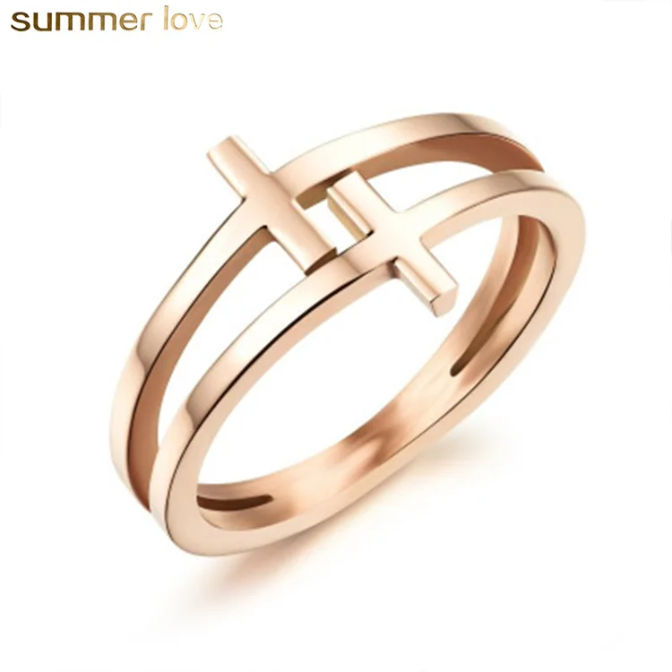 

2020 Wholesale Lots Bulk Cross Stainless Steel Rings for Women Gifts Rose Ring Fashion Jewelry Free Shipping, Rose gold