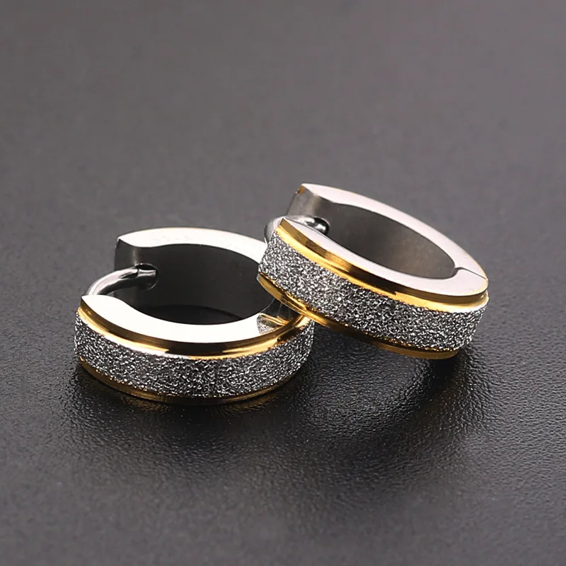 

Japanese And Korean Fashion New Products Stainless Steel Round Gold-Plated Frosted Earrings Women, Picture