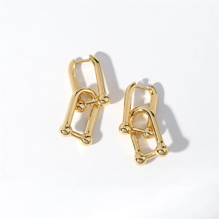 

Fashion short chain earrings earrings gold-plated U-shaped double buckle earrings for men and women