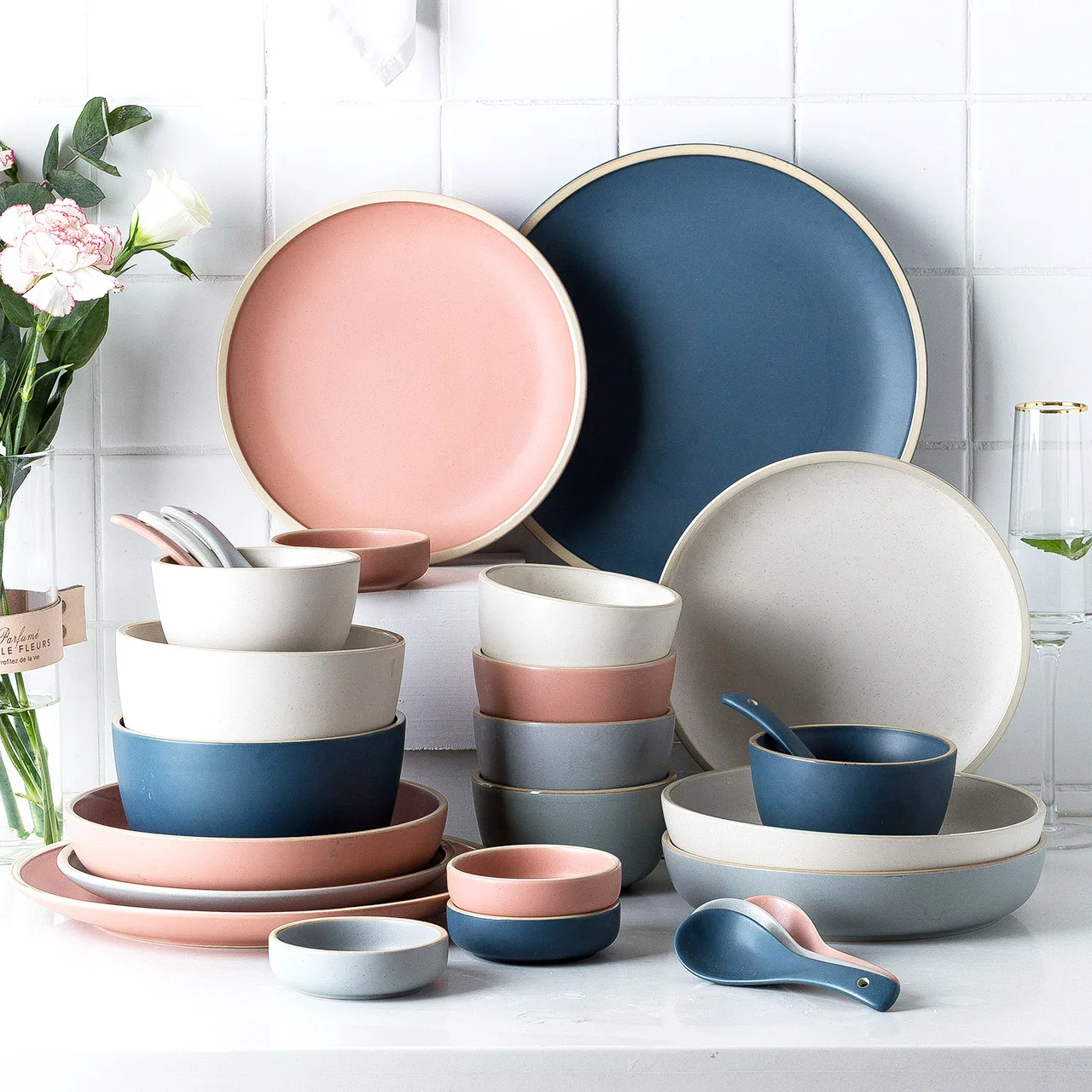 

Morandi Matte 21 Pieces Ceramic Sauce Dish Soup Bowl Dinnerware Set