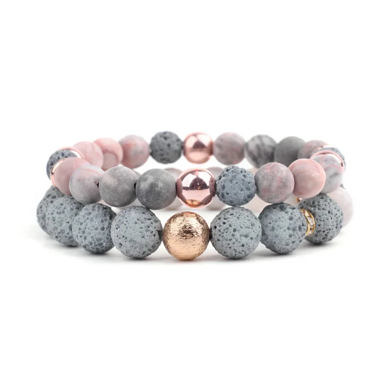 

DIY Good Luck Healthy Women Bracelet Grey Lava 18cm Rose Quartz Bead Bracelet Diffuser Aromatherapy Jewelry