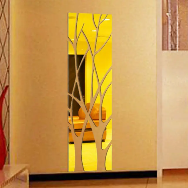 

3D Mirror Wall Sticker Tree Acrylic Decal DIY Art Mirror Surface Wall Sticker for TV Background Home Living Room Bedroom Decor