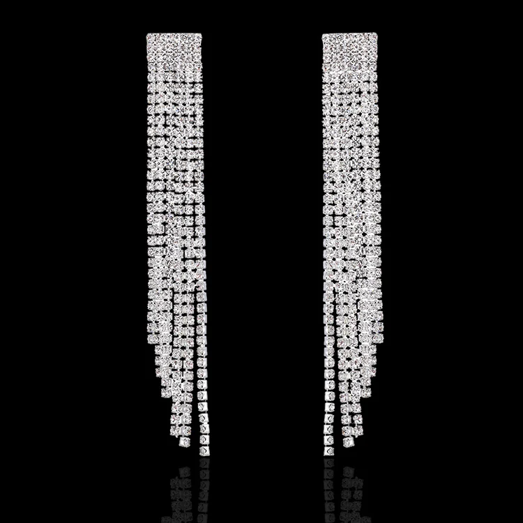 

Fashionable Long diamond studded fringe earrings, Gold