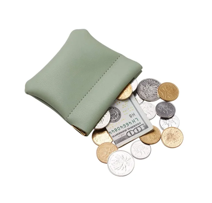 

High quality classic pu leather squeeze custom coin purse Change Holder for men, Black, red, pink, blue, green, orange, or customized