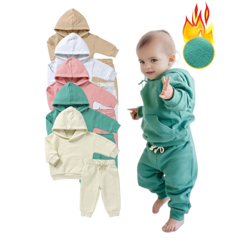 

Wholesale Custom Baby Clothing Set Neutral Organic Cotton Kids Hooded Top And Pants Set French Terry Baby Sweater Set