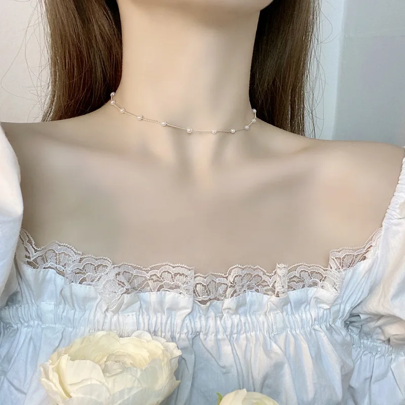 

Simple pearl necklace beautiful and small design neck chain new women's collarbone chain wholesale in the summer of 2023