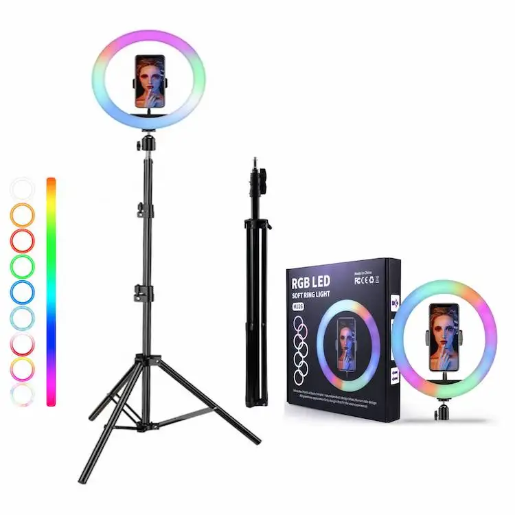 

10 inch MJ26 RGB LED Ring Light Dimmable Ringlight Photography makeup Ring Light Lamp with tripod standard 2m