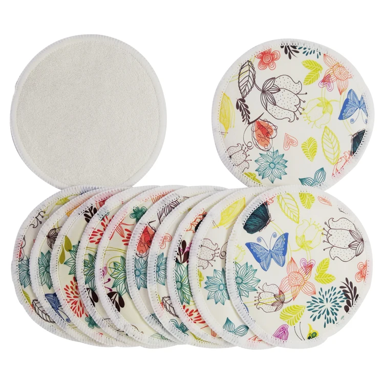 

108pcs/ctn 9bag Hot sale super soft bamboo washable reusable nursing pads printed color with mesh bag and waterproof carry bag