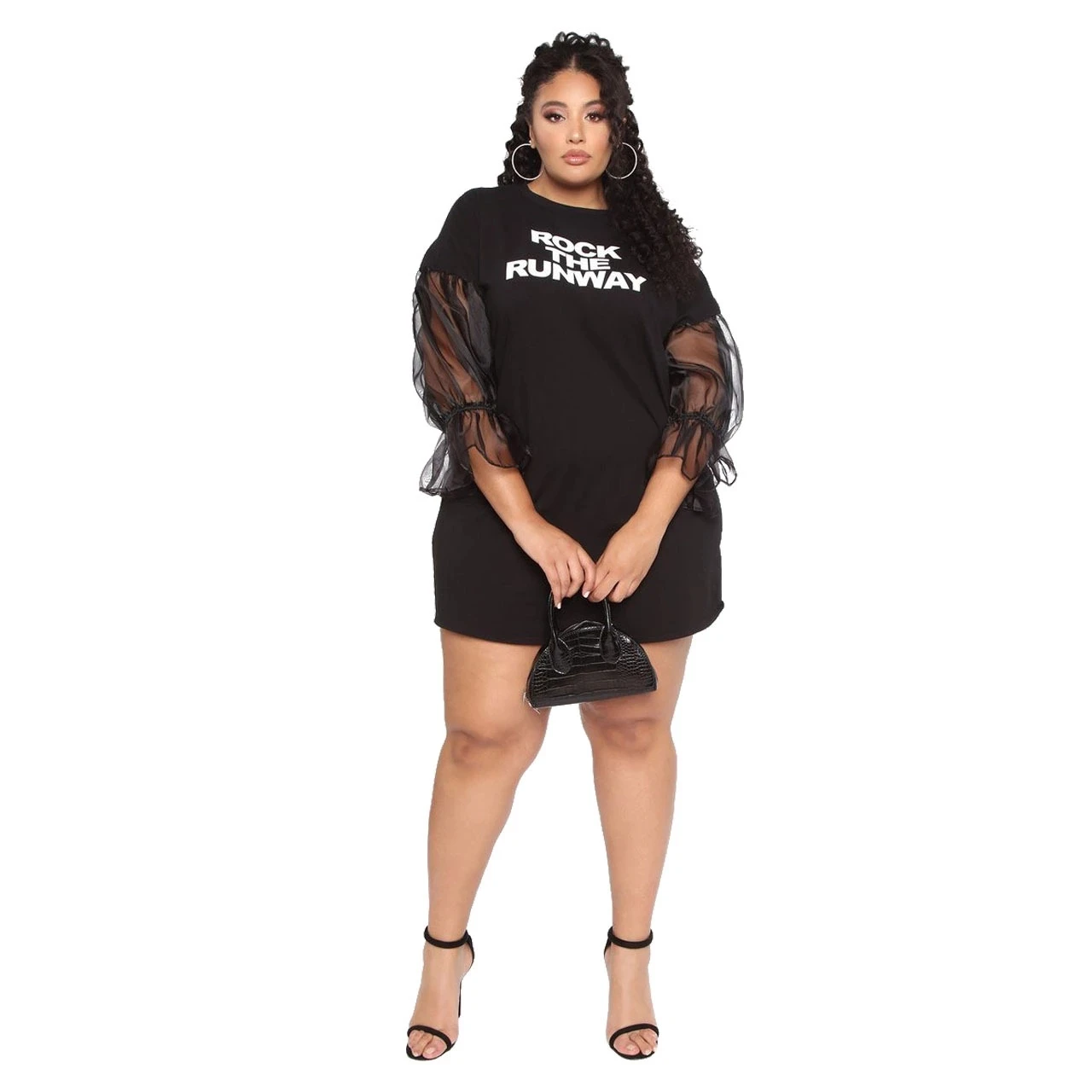 

2021 new 5XL women's mesh sleeve sexy hip wrap one step dress