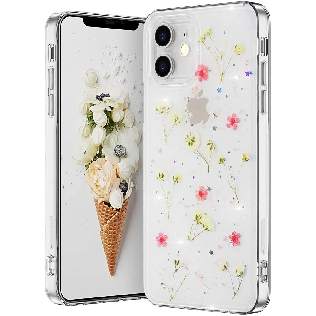 

For Iphone 12 Flower Case, HOCAYU Real Flower Mobile Phone Case For iphone 12 Pro Max Mini 11 Pro Max X XS Max XR 7 8 Plus Funda, Clear