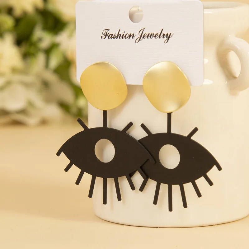 

black drop earrings women statement crystal pearl fashion hollow black gold eye lash earring jewelry wedding gift